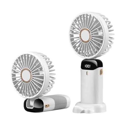 Anncain Taşınabilir El Vantilatörü, Mini Katlanabilir Masa Üstü Vantilatör, 5 Hızlı USB Şarj Edilebilir Vantilatörler, LED Ekranlı Ev Ofis Seyahat için Pil ile Çalışan Mini El Vantilatörü (Beyaz)