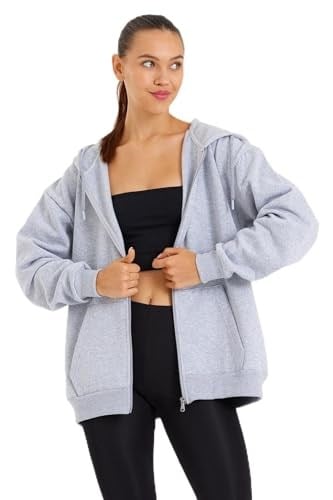 Antrasit Kanguru Cepli Kapüşonlu Fermuarlı Içi Pamuklu Oversize Kadın Sweatshirt