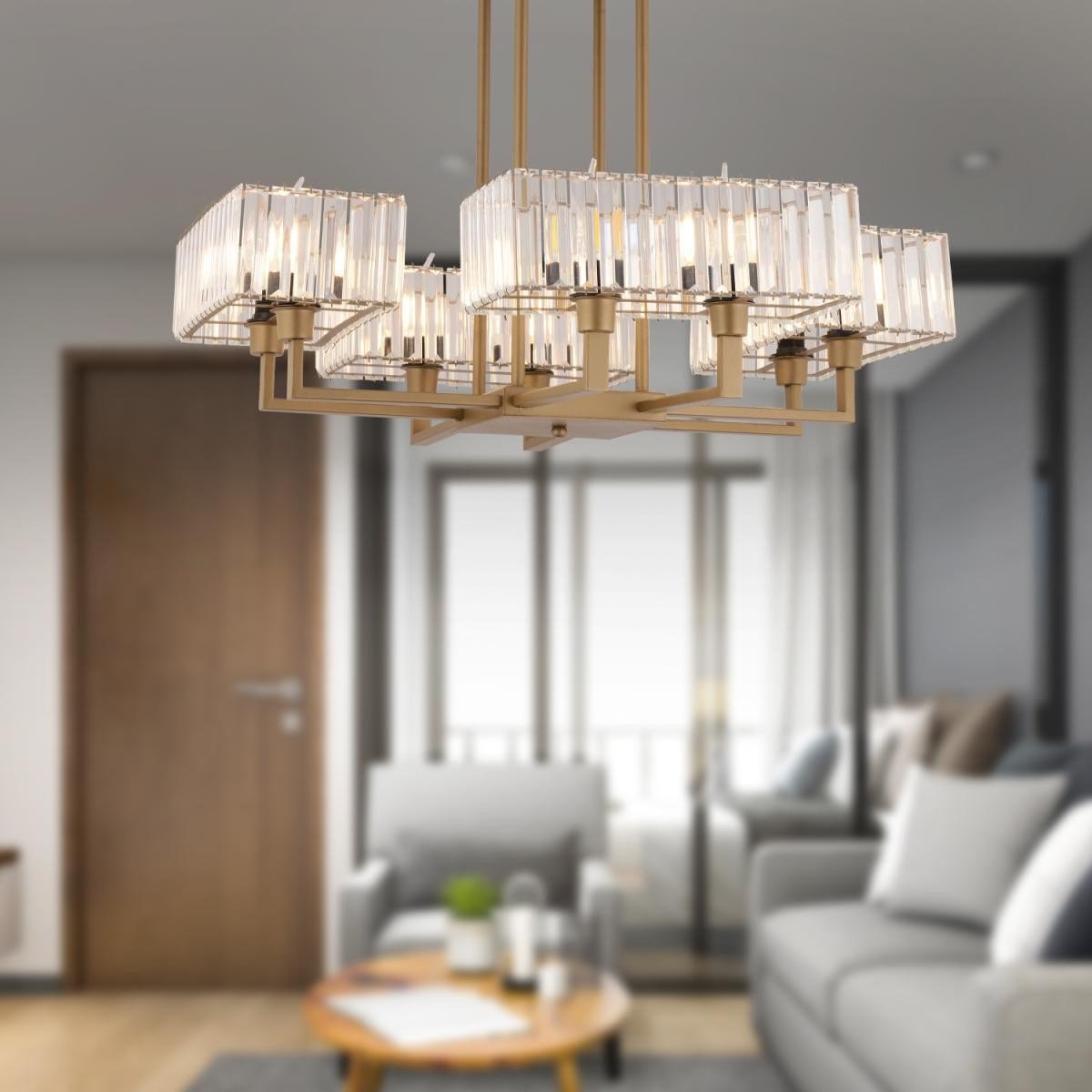 Apliqa Brambles 8'li Eskitme Kristalli Taşlı Modern Tasarım Kristal Salon Avize