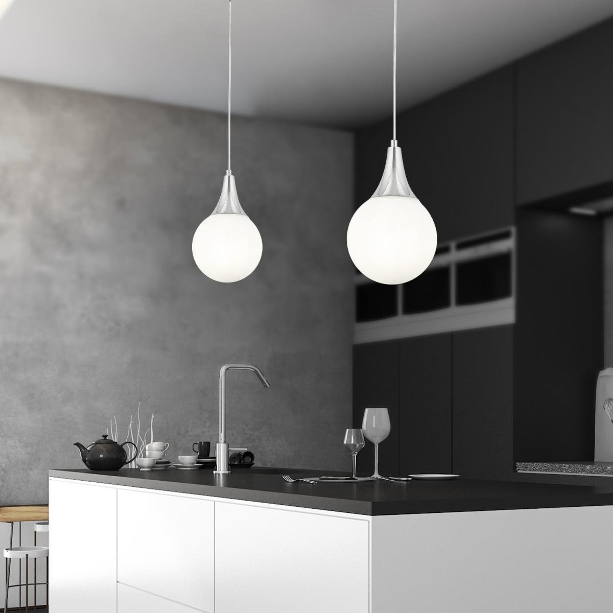 Apliqa Damla Tekli Krom Beyaz Camlı 2li Modern Sarkıt Mutfak Salon Avize Seti