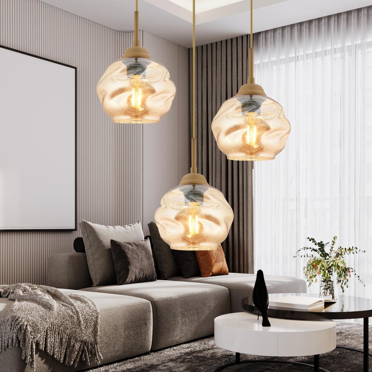 Apliqa Darko 3lü Yuvarlak Eskitme Modern Sarkıt Oturma Odası Salon Sarkıt Avize