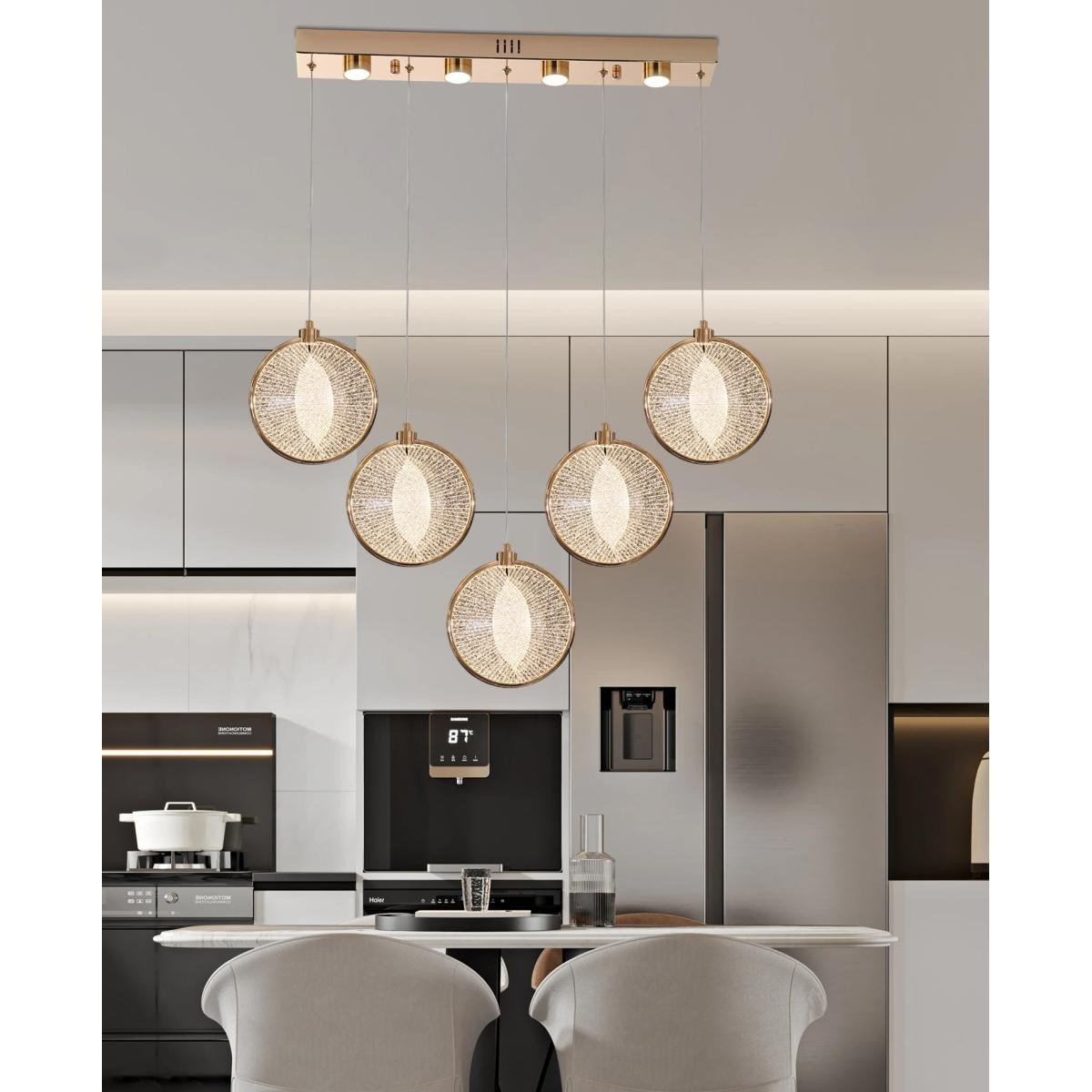 Apliqa Edward 5'li 67 Watt Sıralı Gold Ledli Modern Salon Avize