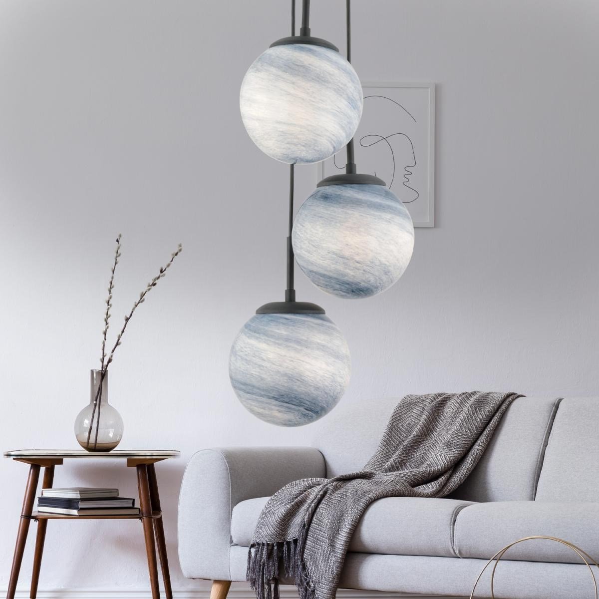 Apliqa Efser 3lü Yuvarlak Modern Oturma Odası Salon Sarkıt Avize