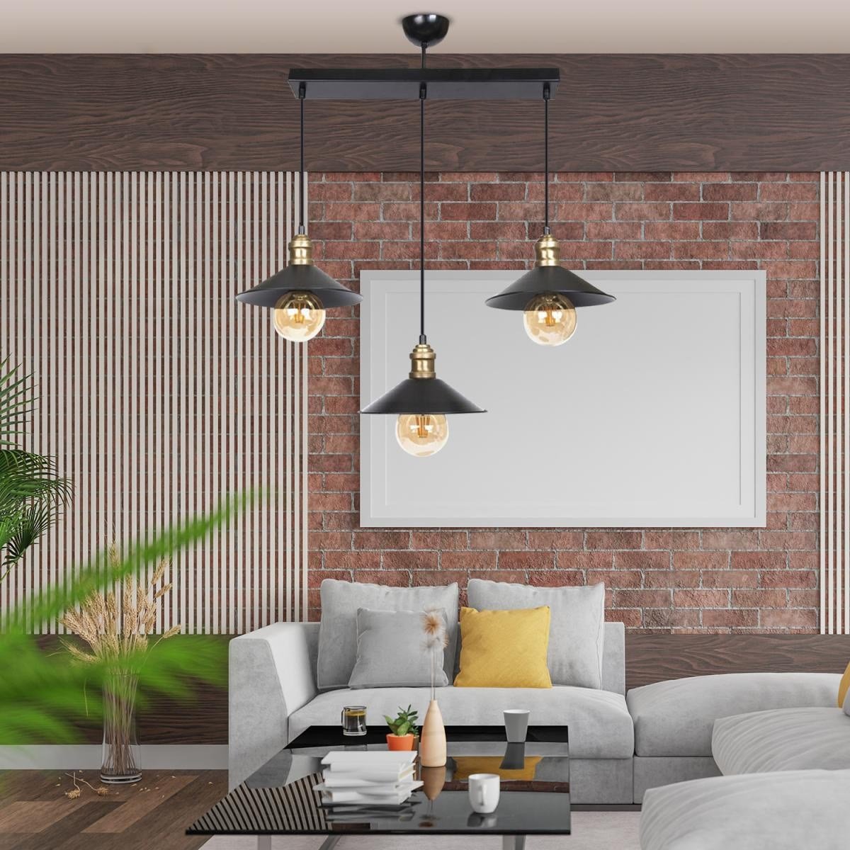 Apliqa Gönen 3lü Siyah Sıralı Modern Retro Sarkıt Mutfak Retro Salon Avize