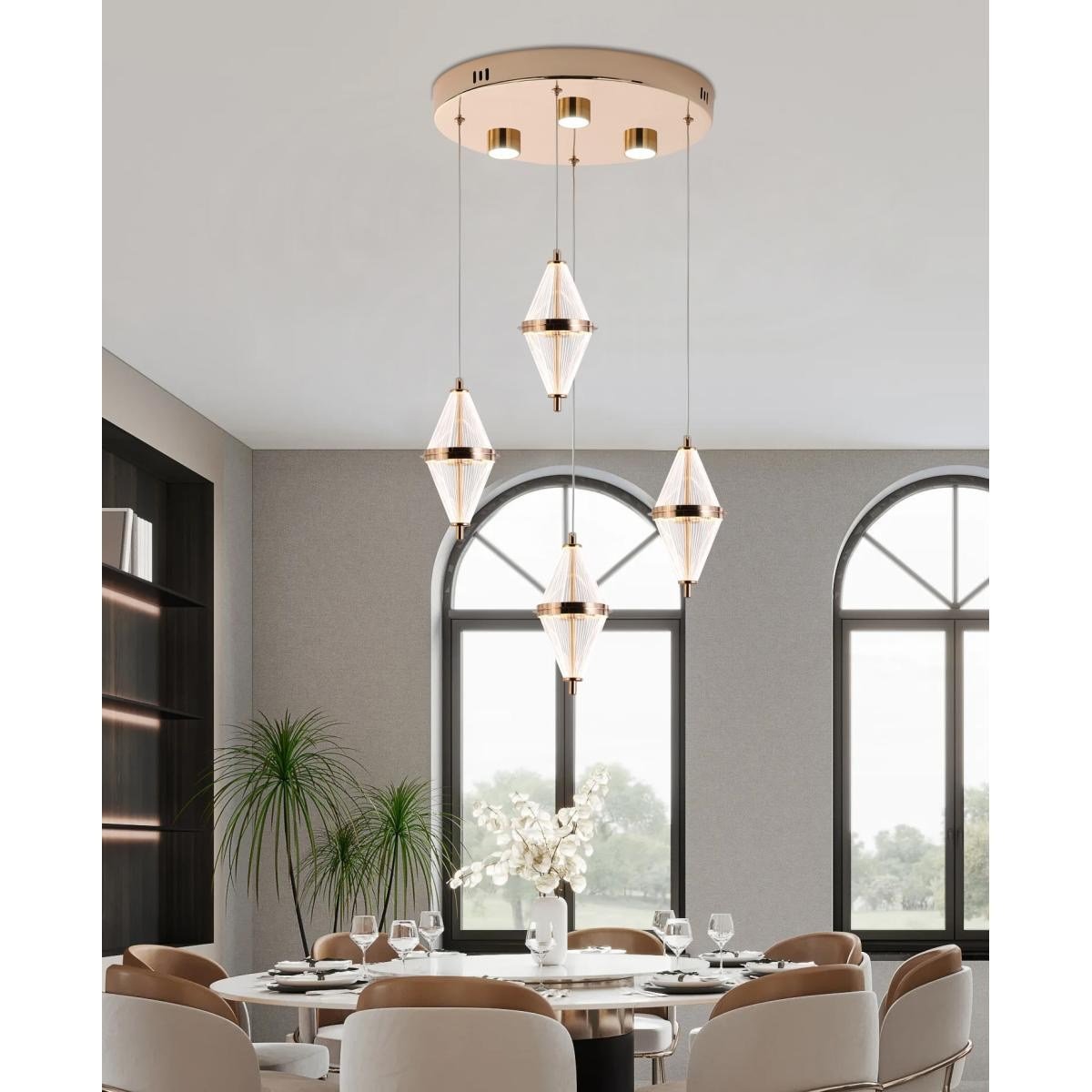 Apliqa Harold 4'lü 24 Watt Yuvarlak Gold Ledli Modern Salon Avize