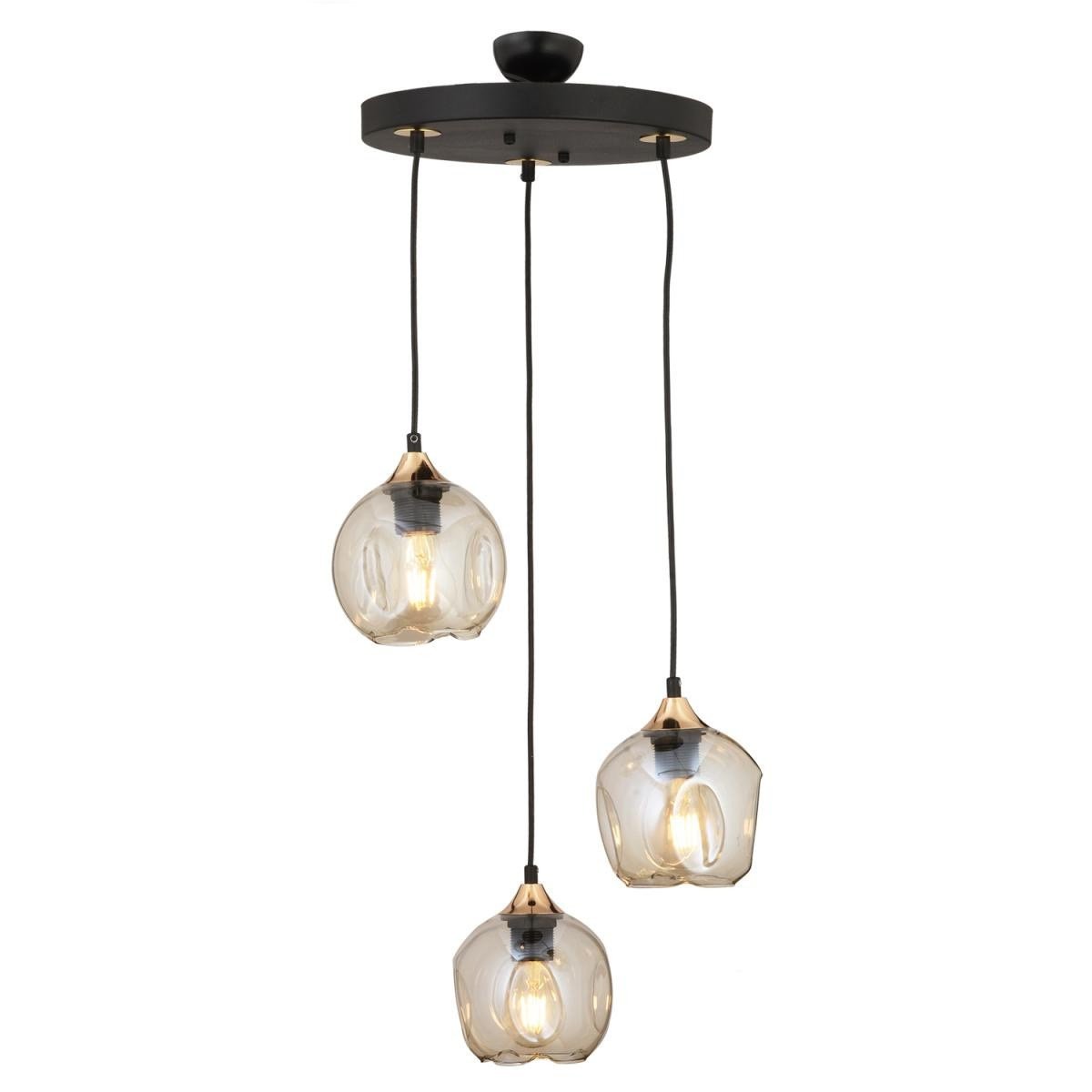 Apliqa Karya 3lü Yuvarlak Siyah Gold Modern Sarkıt Genç Odası Yatak Odası Retro Salon Avize