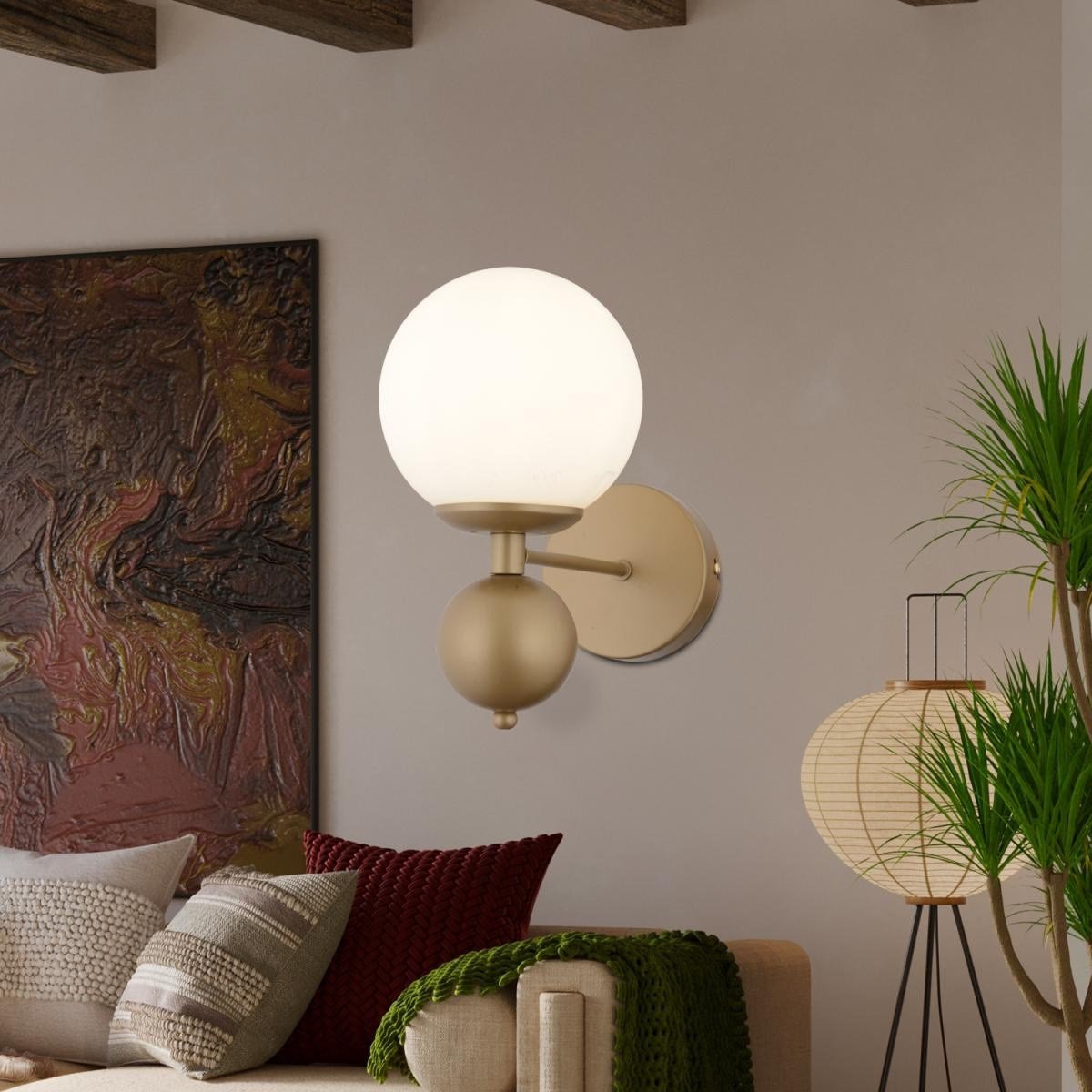 Apliqa Kuvars Tekli Eskitme Beyaz Camlı Modern Yatak Başı Salon Aplik