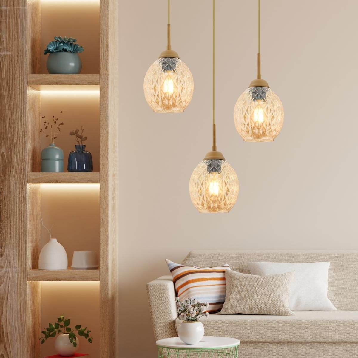 Apliqa Nino 3lü Yuvarlak Eskitme Modern Sarkıt Oturma Odası Salon Sarkıt Avize
