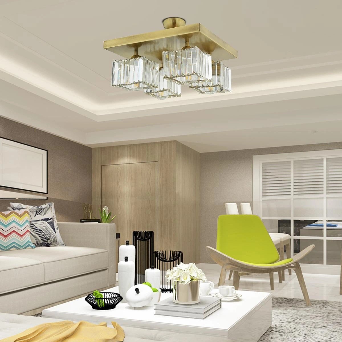 Apliqa Rivia 4 Lü Eskitme Plafonyer Kristalli Taşlı Modern Tasarım Kristal Salon Avize