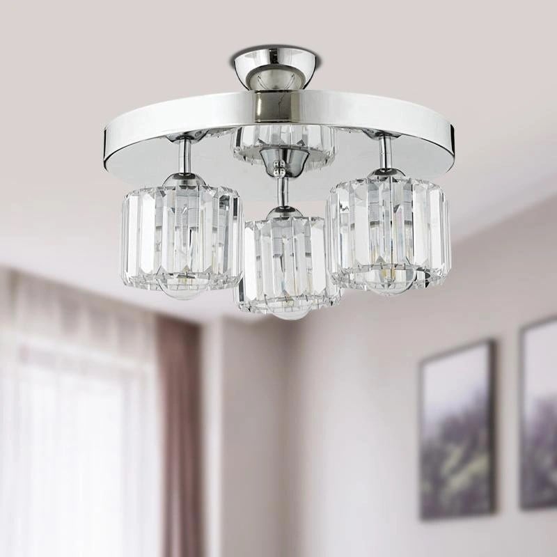 Apliqa Sabrina 3 Lü Yuvarlak Krom Kaplama Plafonyer Kristalli Taşlı Modern Tasarım Kristal Salon Avize
