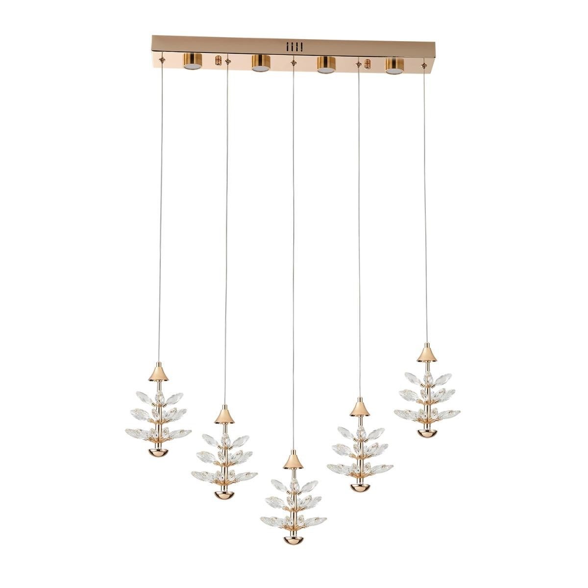 Apliqa Serap 5'li 62 Watt 3000k Sıralı Gold Kristal Taşlı Ledli Salon Avize
