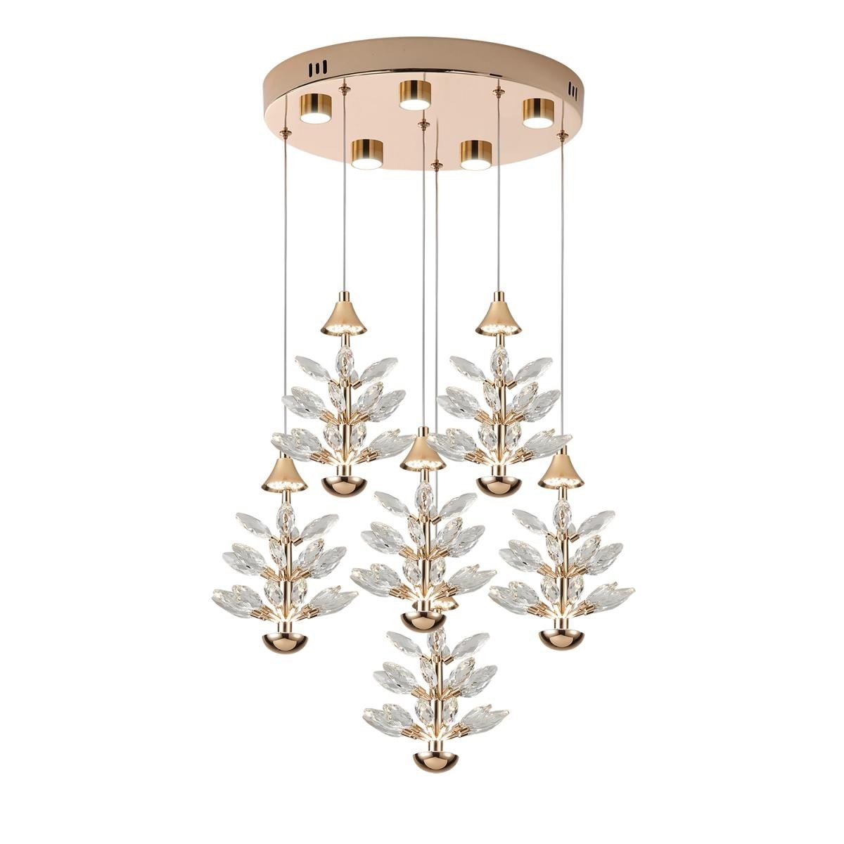 Apliqa Serap 6'lı 65 Watt 3000k Yuvarlak Gold Kristal Taşlı Ledli Salon Avize