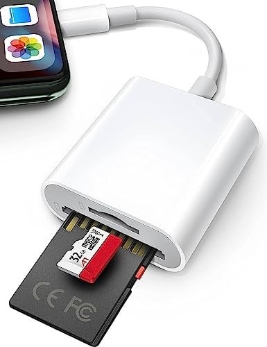 [Apple MFi sertifikalı] iPhone SD kart okuyucu, SD/Micro SD kart okuyucu, iPhone kamera için kart okuyucu, çift kart yuvası, hafıza kartı okuyucu, Lightning SD/TF kart okuyucu, iPhone 8/14/13/12 için