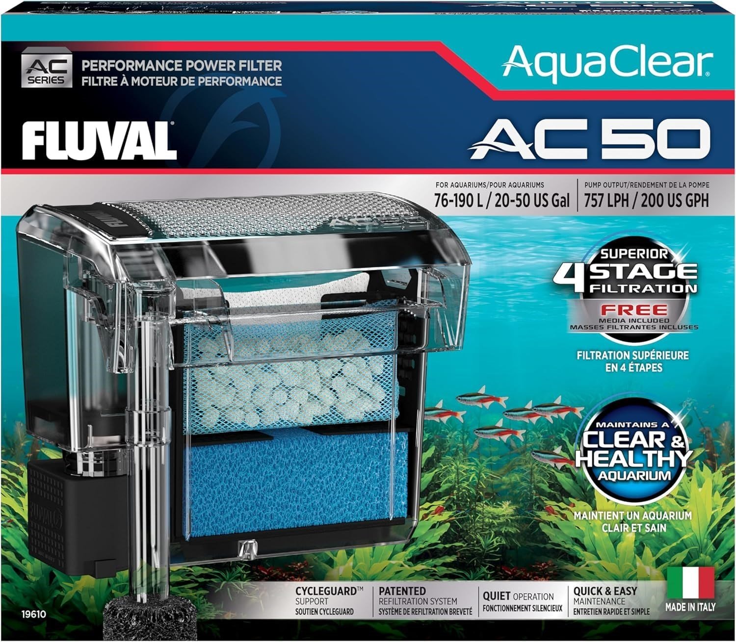 AquaClear 50 Güç Filtresi, 20 ila 50 Galon Akvaryumlar için Balık Tankı Filtresi (Ambalaj değişebilir)
