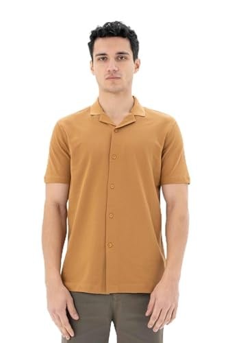 Ar-ma Erkek Polo Yaka Kısa Kollu Gömlek Regular Fit%100 Pamuk Penye Pike Düğme Kapamalı Cepsiz Y25374351101 Kahverengi-K1