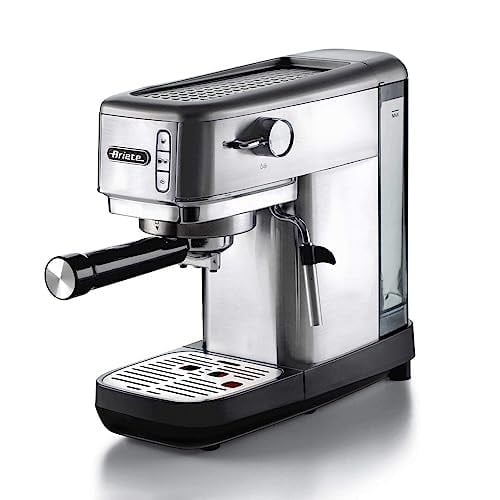 Ariete 1380 metal kahve makinesi, öğütülmüş kahve ve ESE pedleri ile uyumlu, 1300 W, 1,1 l kapasite, 15 bar basınç, ½ fincan filtre, Cappuccino cihazı, gümüş