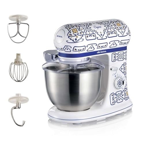 Ariete Capri Mutfak Şefi 1588/0C - 1200 Watt Stand Mikser, Hamur Yoğurma Makinesi, 2400 Watt'a Ulaşan Kilitli Motor, Paslanmaz Çelik 5,5 Litre Hazne, 3 Farklı Hazne İçi Aparat, Sıçrama Önleyici Kapak