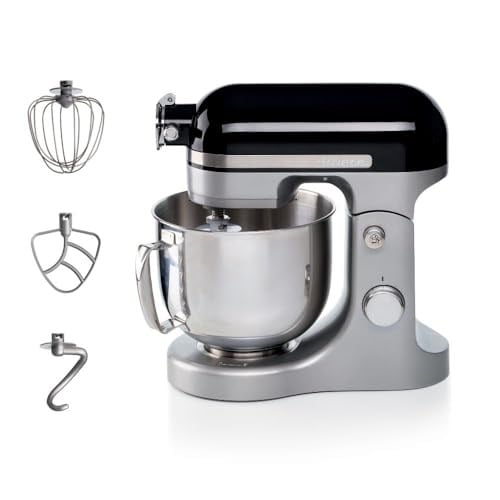Ariete Moderna Mutfak Şefi Siyah Gri 1589/02 - Döküm Gövde, Planet Mikser Yoğurma Makinesi, 1600 Watt, 11 hız, 5,5 Lt Paslanmaz Çelik Hazne, Sıçrama Önleyici Kapak, 3 Hazne Aparat