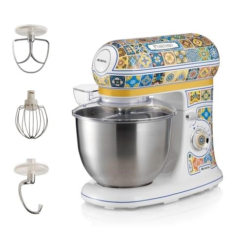 Ariete Positano Mutfak Şefi 1588/0P - 1200 Watt Stand Mikser, Hamur Yoğurma Makinesi, 2400 Watt'a Ulaşan Kilitli Motor, Paslanmaz Çelik 5,5 Litre Hazne, 3 Farklı Hazne İçi Aparat