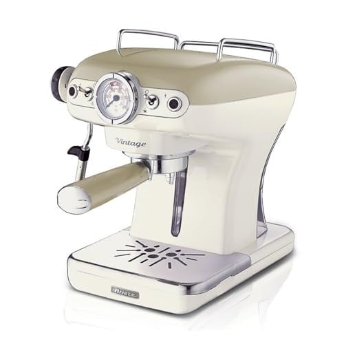 Ariete Vintage Espresso Kahve Makinesi Bej 1389/13 - Süt Köpürtme Başlığı, 900 Watt, 0,9 Litre Çıkarılabilir Su Tankı, Çıkarılabilir Damlama Tepsisi ve Bardak Tutucu, Bekleme Fonksiyonu