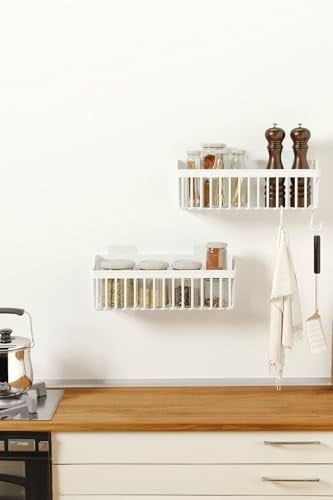 ATA HOME Banyor Yapışkanlı Mutfak Rafı Baharatlık Dolap İçi Düzenleyici 2'Li Mutfak Organizeri Plastik Askılı Beyaz 25 X 25