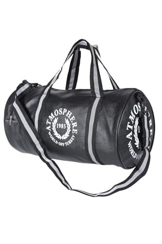 Atmospher Unisex Suni Deri Spor Çanta, Seyahat Çantası Siyah