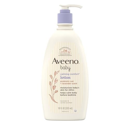 Aveeno Baby Bebek Yatıştırıcı Rahat Nemlendirici Losyon, Rahatlatıcı Lavanta ve Vanilya Kokusu, Yağsız Vücut Losyonu, Doğal Yulaf ezmesi ve Dimetikon, Paraben ve Ftalat İçermez, 18 fl. Oz