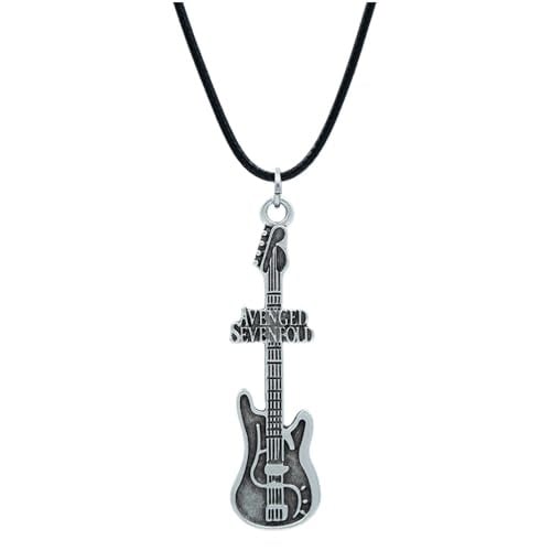 Avenged Sevenfold Elektro Gitar Deri ip Kolye - Gümüş Kaplama - Kadın Erkek Kolye - No:1048