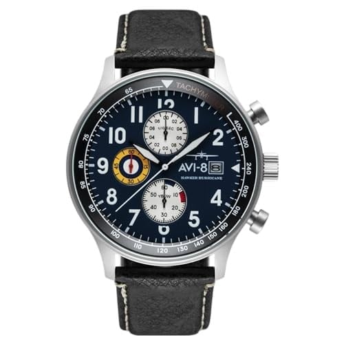 AVI-8 Erkek 42 mm Hawker Hurricane Klasik Kronograf Pilot Japon Kuvars Saat Deri Kayışlı AV-4011