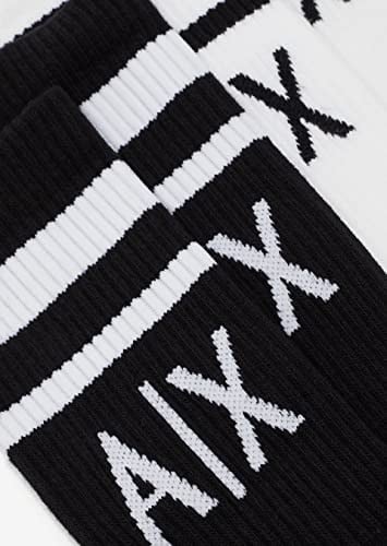 A|X Armani Exchange 2'li Kontrast Logo Çorap, OS, Siyah/Beyaz, Tek Beden