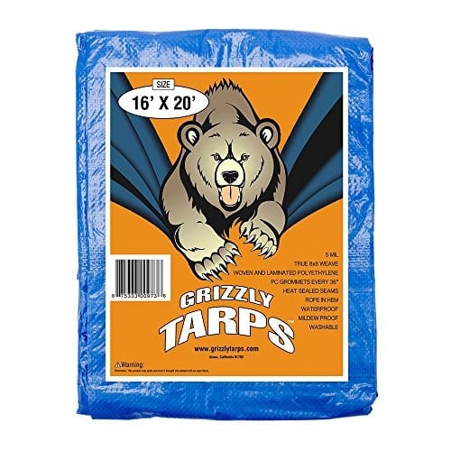 B-Air tarafından Grizzly Tarps 16' x 20' Büyük Çok Amaçlı Su Geçirmez Ağır Hizmet Tipi Poli Tarp Grometli Her 36 inç, 8x8 Dokuma, 5 Mil Kalınlığı, - Seçenekler: 15'X15', 16X20, 6' x 8', 12X16, 20'x30'
