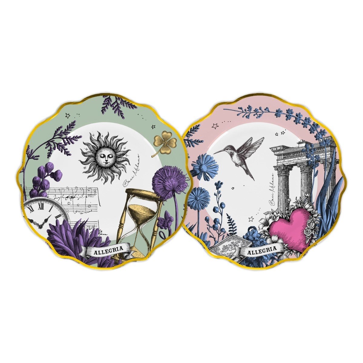 Baci Milano Allegria Pembe ve Yeşil Karışık Desenli 6 Parça Mix Porselen Servis Tabağı 28 cm