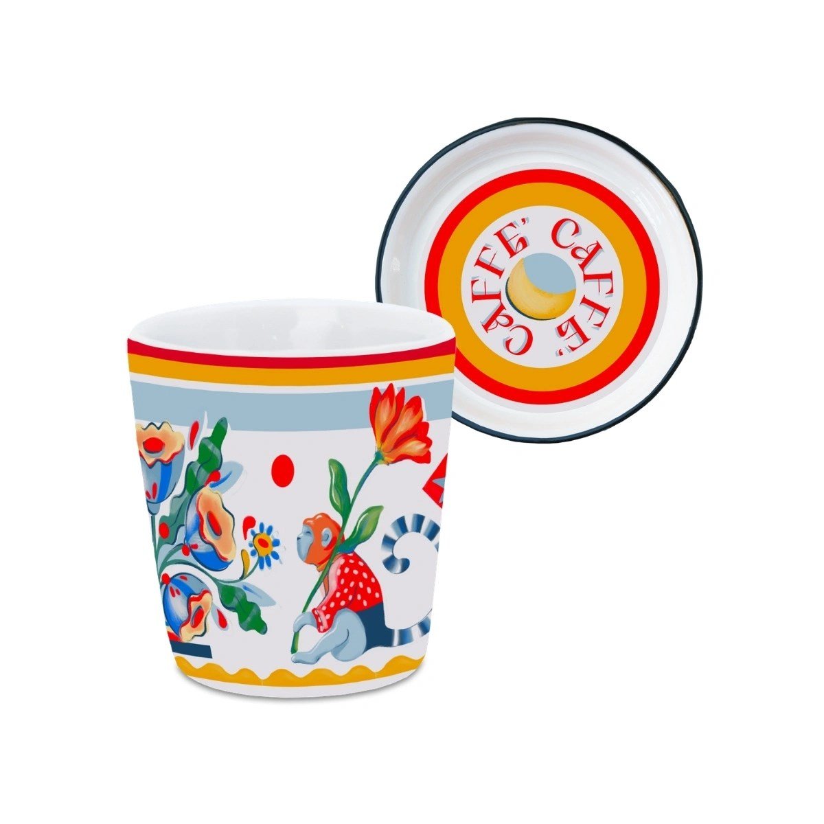 Baci Milano Dolce Far Niente Çiçek Desenli Kapaklı/Tabaklı Espresso Bardağı   Ø 5,5 cm, H 7 cm