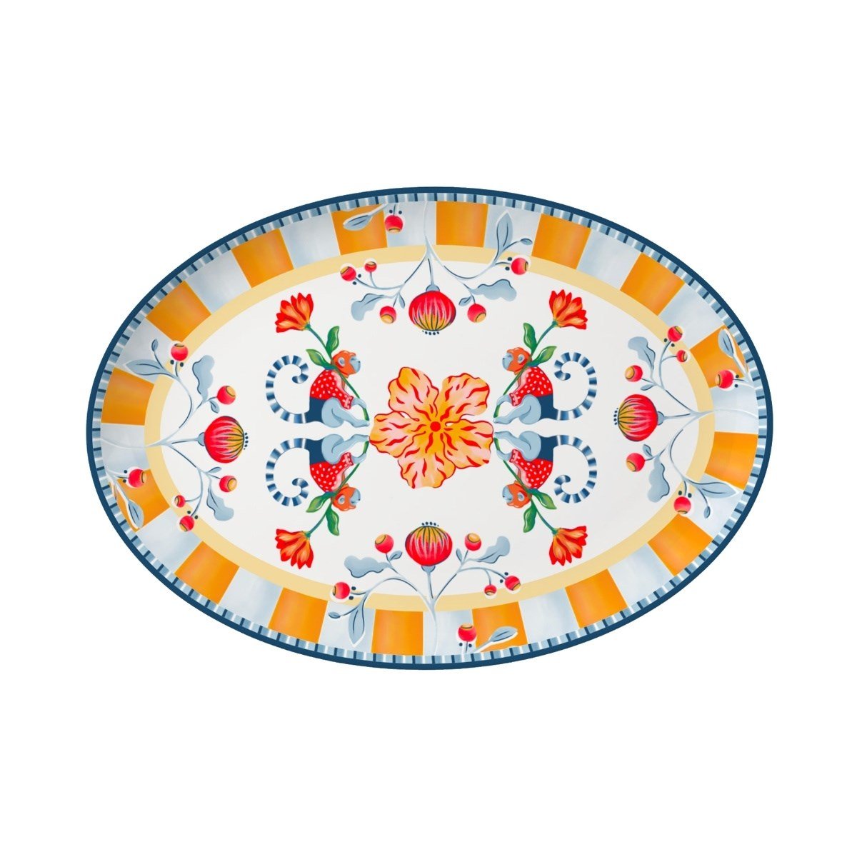 Baci Milano Dolce Far Niente Çiçek Desenli Oval Porselen Servis 31x22 cm