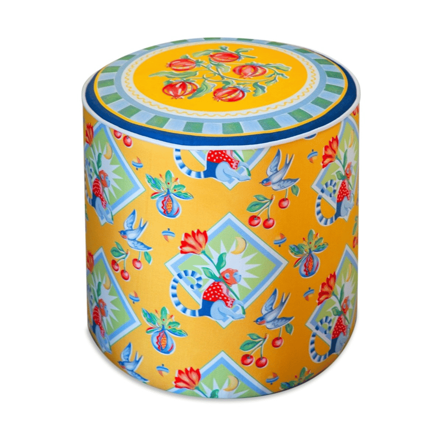 Baci Milano Dolce Far Niente Desenli Mavi Kadife Dokulu Puf Ø 45 cm; H 45 cm