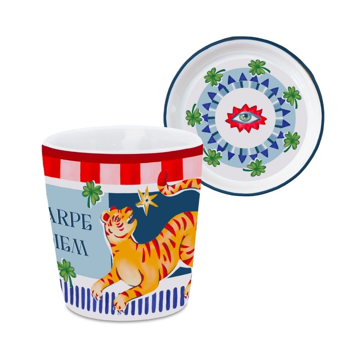 Baci Milano Dolce Far Niente Kaplan Desenli Kapaklı/Tabaklı Espresso Bardağı   Ø 5,5 cm, H 7 cm