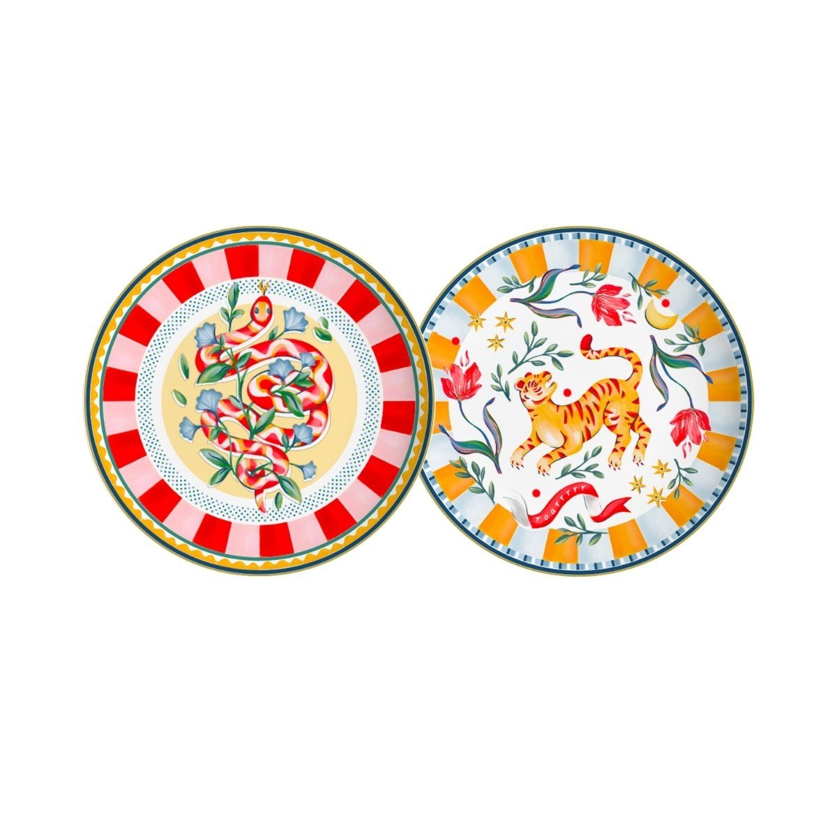 Baci Milano Dolce Far Niente Karışık Desenli 6 Parça Mix Porselen Pasta Tabağı 22 cm