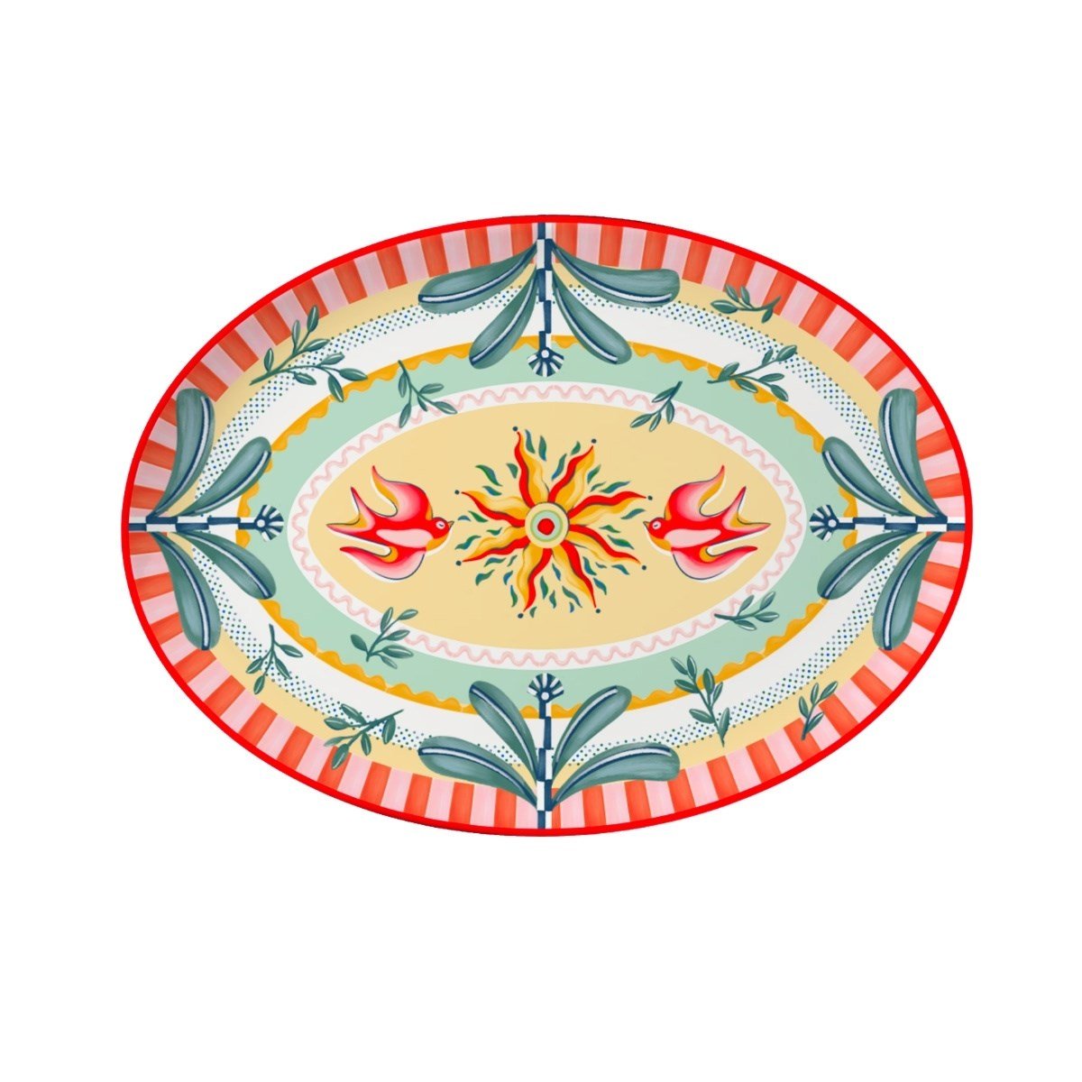Baci Milano Dolce Far Niente Kuş Desenli Oval Porselen Servis 26x18,5 cm