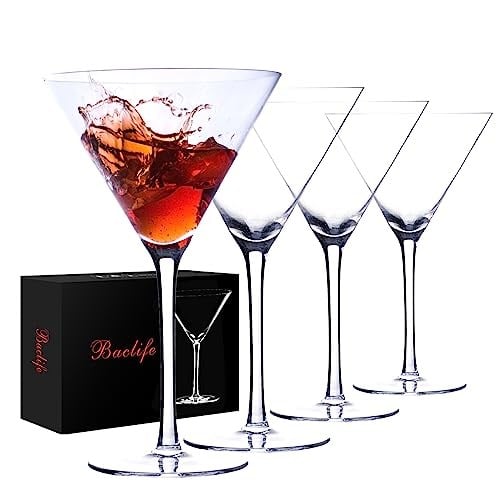 BACLIFE Martini Bardak Seti 4-8oz Coupe Cam Seti - El Üflemeli Kristal Kokteyl Bardakları - Bar, Martini, Kozmopolitan, Manhattan, Gimlet için Zarif Kokteyl Bardakları