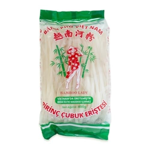 BAMBOO LADY Pirinç Çubuk Eriştesi 5mm, Vietnam Menşeli, 400G (Vietnamese Rice Stick Noodle)