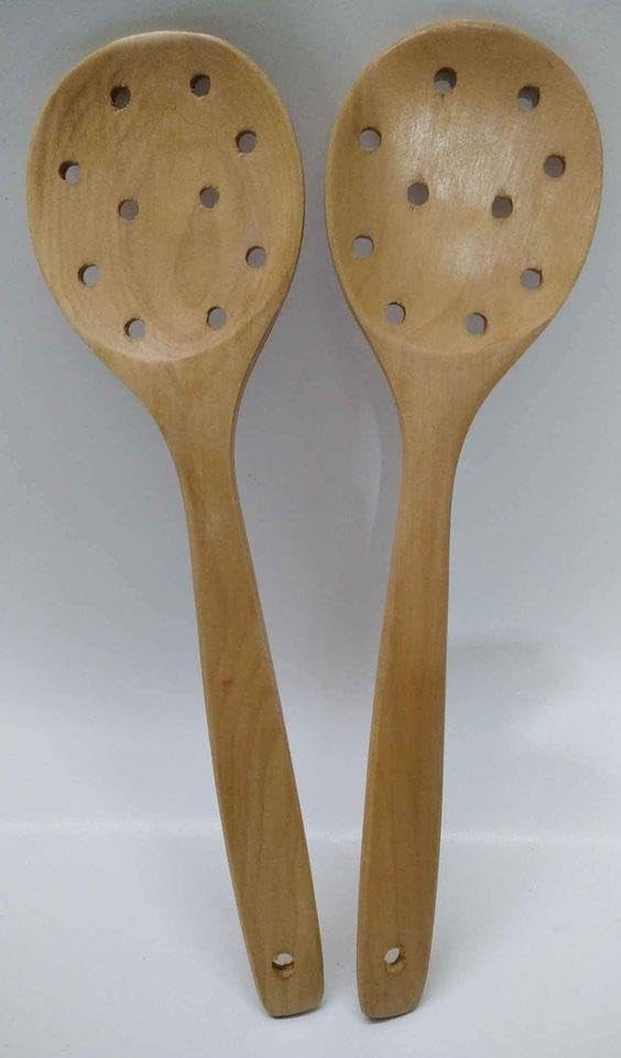 Bambu Düz Delikli Süzgeç Kaşık 31 Cm El Yapımı B-4