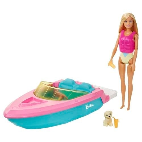 Barbie Bebek ve Teknesi Barbie Bebek ve Teknesi, Oyuncak Köpek ve Aksesuarlar İle Suda Yüzer, 3-7 Yaş Arası İçin GRG30 GRG30