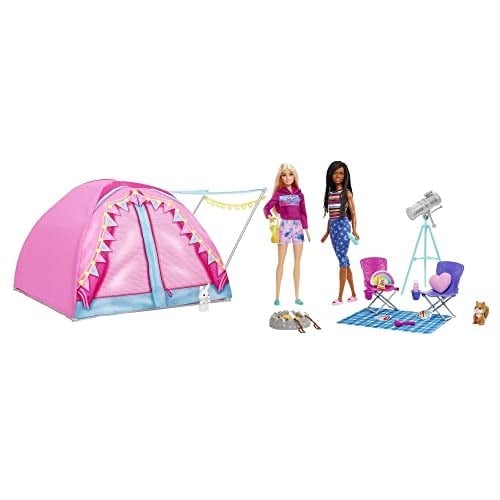 Barbie Malibu ve Brooklyn Kampta™ oyun seti 2 Barbie bebek, çadır ve aksesuarlarıyla It Takes Two™ kamp oyunu seti HGC18