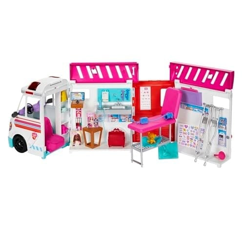 Barbie oyuncakları, ışıklı, sesli ve 20'den fazla aksesuar içeren dönüşen ambulans ve klinik oyun seti, Barbie'nin Yeni Ambulansı, HKT79