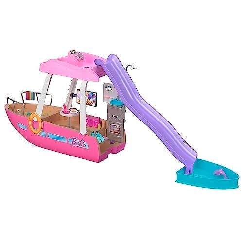 Barbie'nin Rüya Teknesi Havuzlu ve kaydıraklı Barbie'nin Rüya Botu oyun seti ve aksesuarlar HJV37