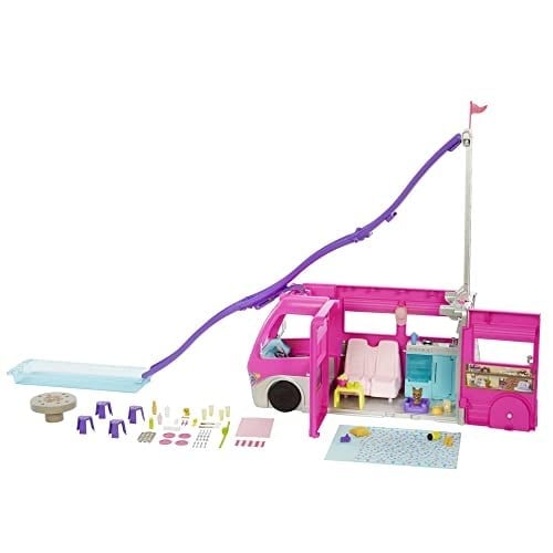 Barbie'nin YENİ Rüya Karavanı 76 cm yükseklik, havuz, kaydırak ve 60'tan fazla aksesuar HCD46