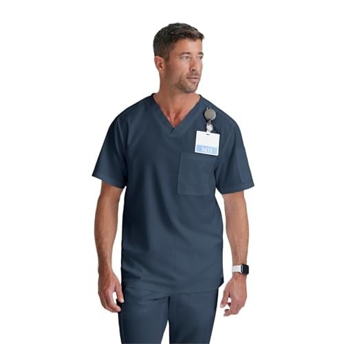 BARCO Grey's Anatomy Scrubs - Evan Scrub Top Erkekler için, Lapover V Yaka Kolay Bakım Erkek Scrub Üst