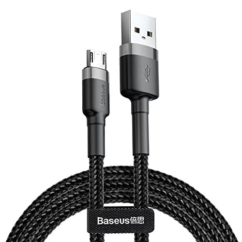 Baseus Cafule Serisi, Şarj & Data Aktarım Kablosu, Gri - Siyah, 1 m, 2.4 A, USB Type A & Micro USB - Seçenekler: 0.5 m, 1 m