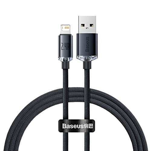 Baseus Crystal Shine Hızlı Şarj Kablosu, Lightning – 1.2m, iPhone Uyumlu, Güçlendirilmiş Yapı, Dayanıklı ve Hızlı Veri Aktarımı, Siyah