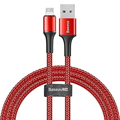 Baseus Halo, 2.4 A USB-A & Lightning Şarj & Data Aktarım Kablosu 1 Metre Kırmızı